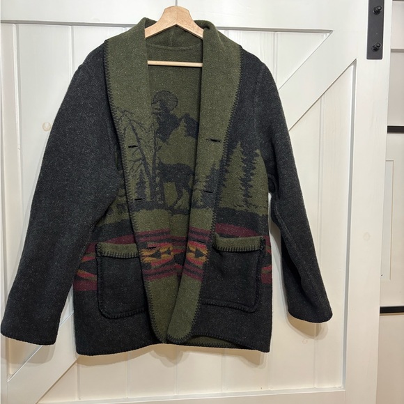 Vintage Wooded River Reversible Wool Blend Jacket Moose Lodgecore USA Made M - Picture 4 of 10